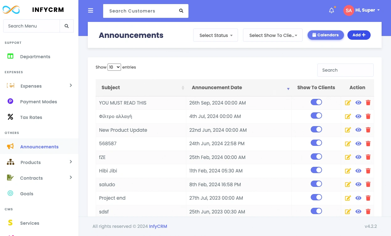 Announcement List