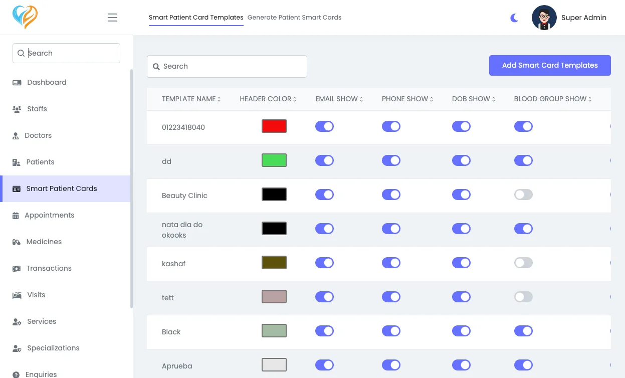 Smart Patient Card Templates